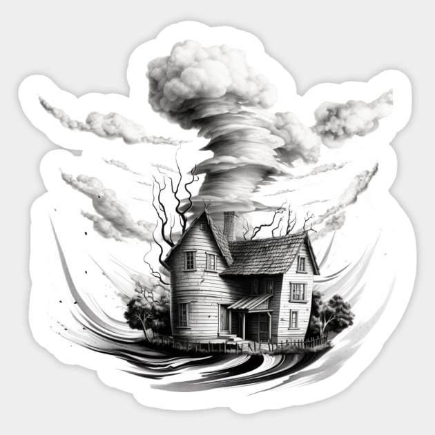 House is blowing away Sticker by Liana Campbell